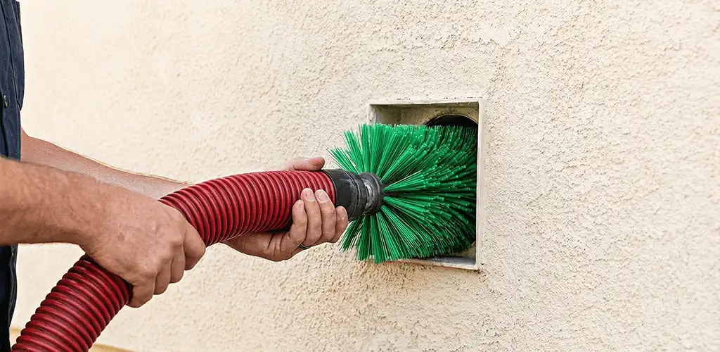Air duct cleaning brush removing debris from a vent opening in Fresno, CA