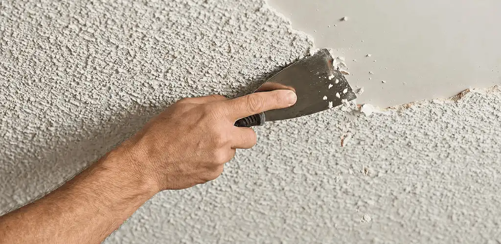 Popcorn ceiling removal scraping off textured ceiling finish in Fresno, CA