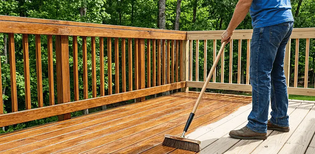 Deck staining and sealing application on a wood deck in Fresno, CA