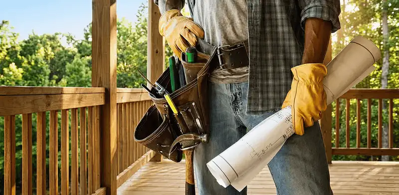 Professional handyman with tool belt ready for home repairs in Fresno, CA