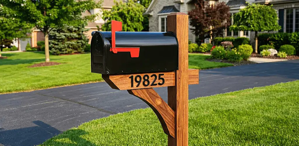 New mailbox installation with post and address number for a home in Fresno, CA