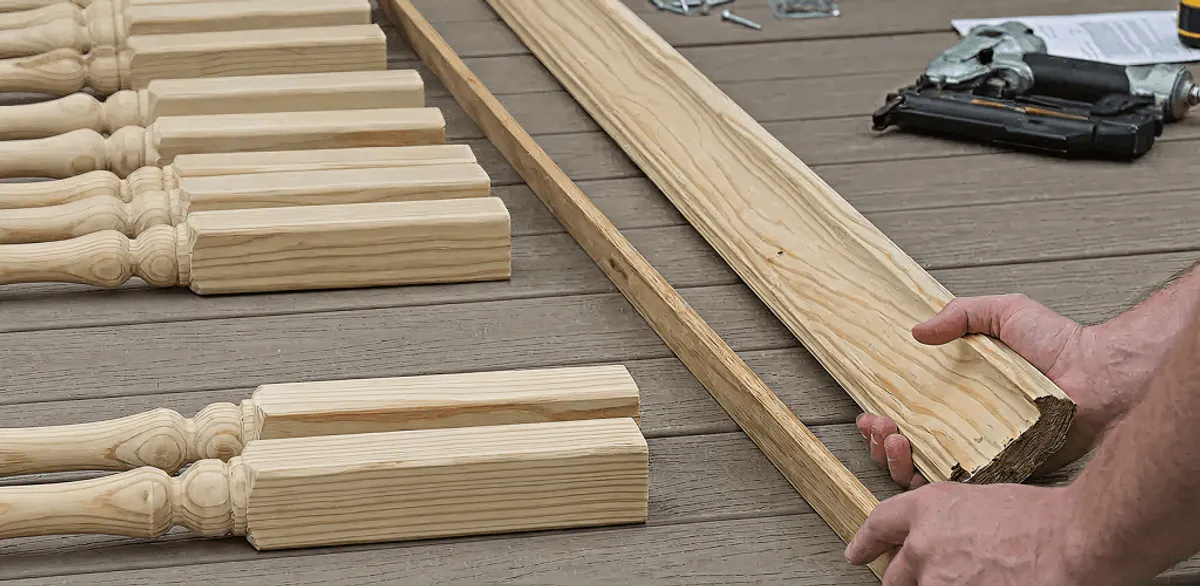 Handrail installation materials and wood components for stair rail work in Fresno, CA